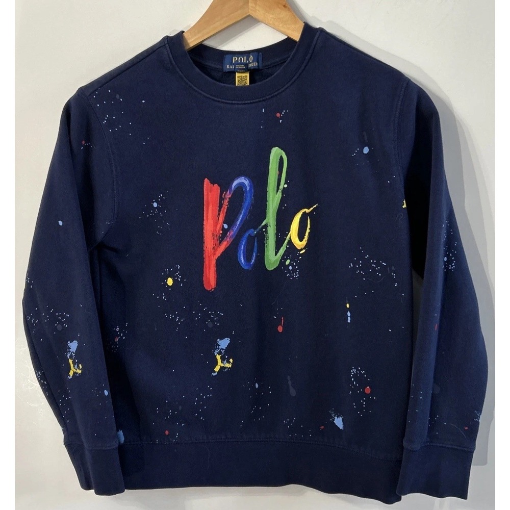 Boys Polo Ralph Lauren Spell Out Artist Paint Splatter Sweatshirt Sz Med 10-12
